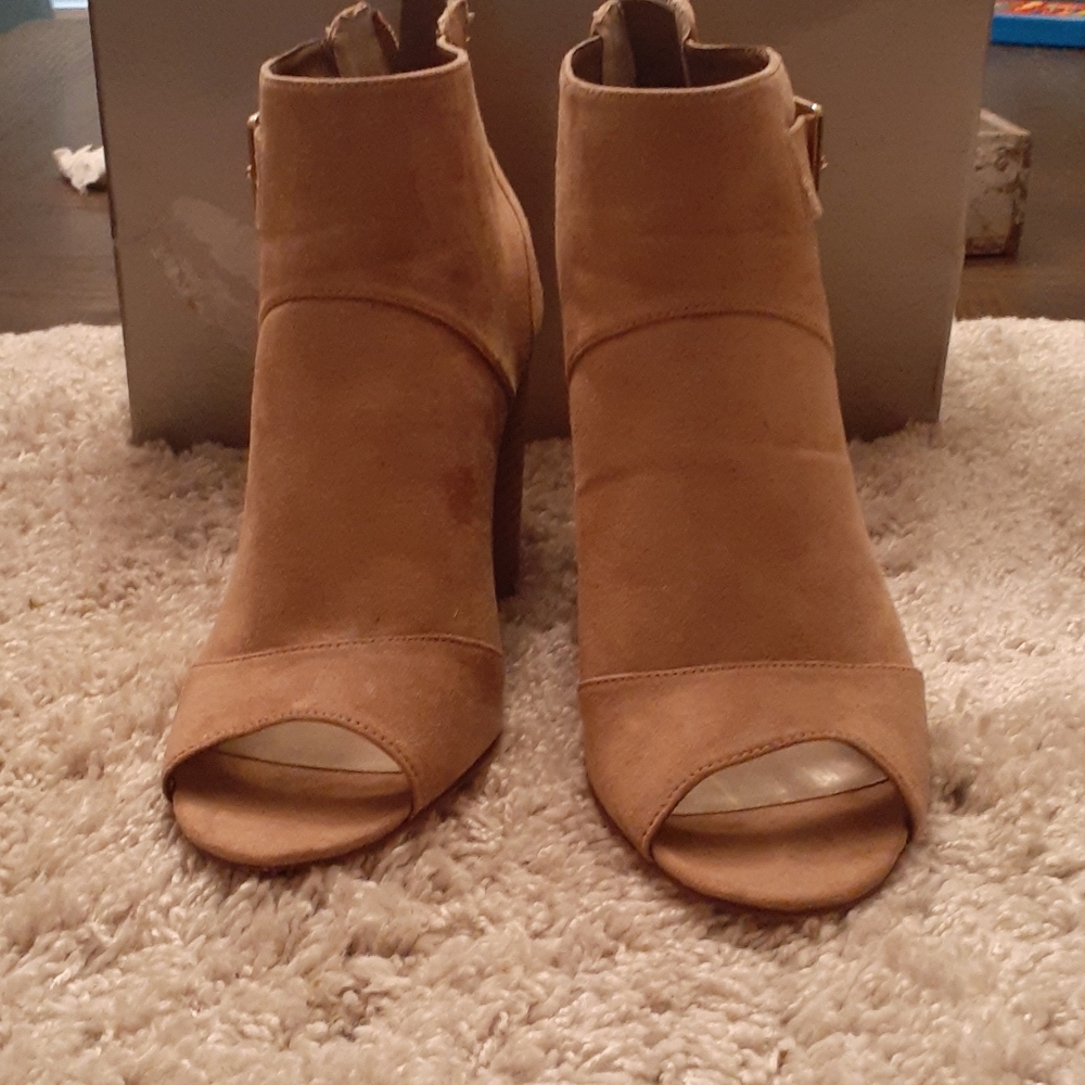 Tan peep toe bootie